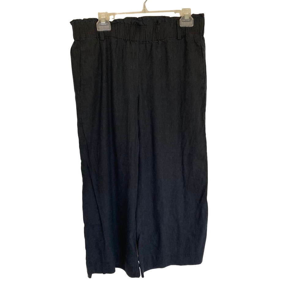 J. Jill Linen Stretch Black Wide Leg Cropped Paperbag Waist Pants Medium